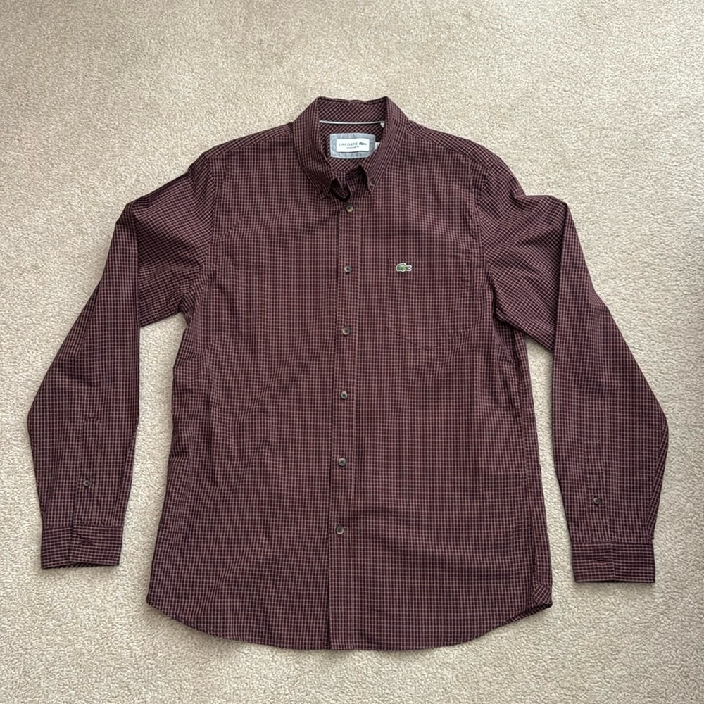 Lacoste dress shirt burgundy in color. Size medium